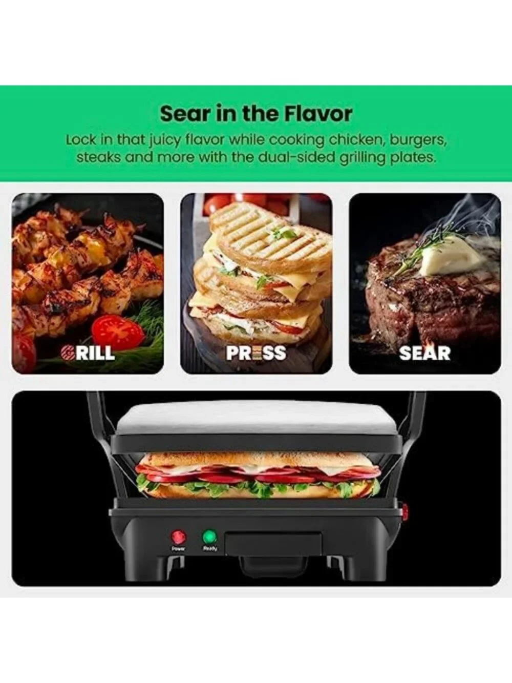 Non-Stick Panini Press & Grill - 180° Opens, Stainless Steel, 4 Slice, Easy
